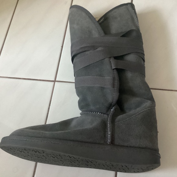 EMU Ribbon Wrap Gray Suede Wool lined tall boots Size: W7 - Picture 6 of 10